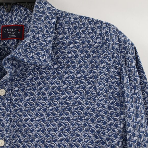 untuckit shirt Mens medium silineo short sleeve slim fit linen wave print casual - Picture 3 of 11